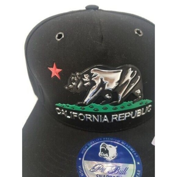 California Republic Pit Bull Snapback Hat Cali Bear NEW Black Collectible - Picture 2 of 14
